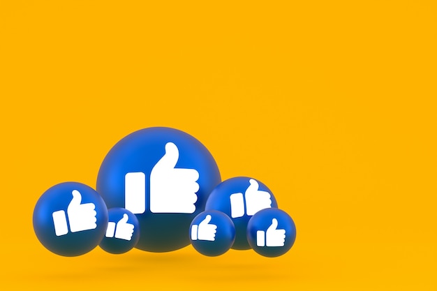 Like icon Facebook reacties emoji 3d render, social media ballonsymbool op geel