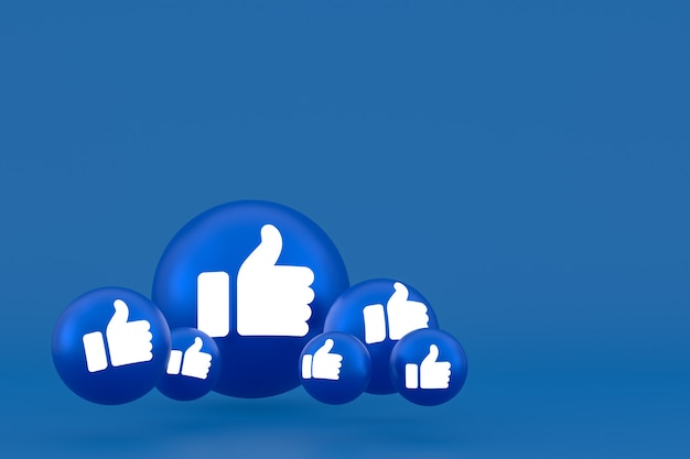 Come icona facebook reazioni emoji 3d rendering, simbolo di palloncino di social media sull'azzurro