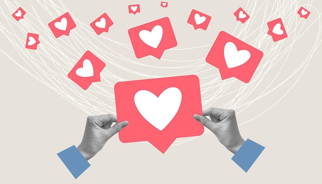 like it rate a photo or post social media an interesting video collage on a paper background like video comments leave a positive review