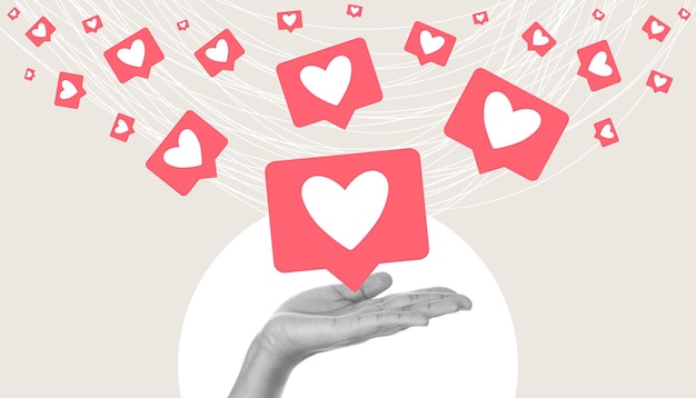 like it rate a photo or post social media an interesting video collage on a paper background like video comments leave a positive review