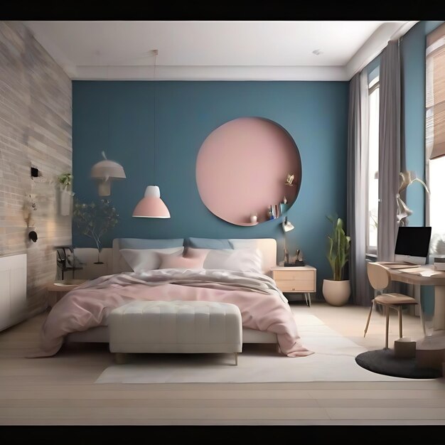 Photo like a nice bedroom with acoustic panel on the wall maybe a desk ai
