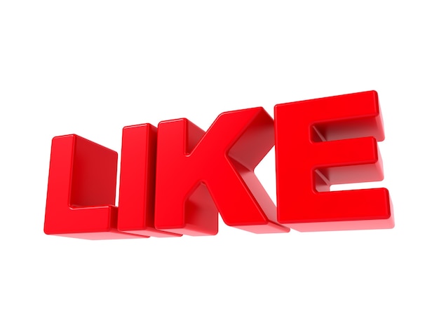 Like - Red 3D Text. Isolated on White Background.