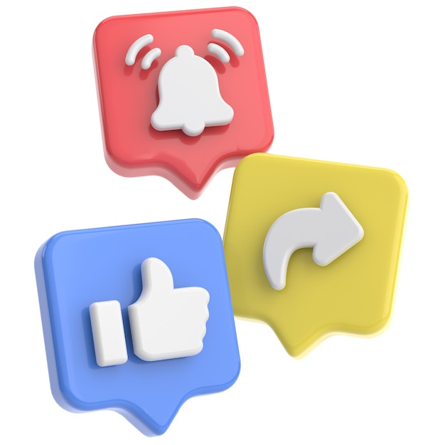 Like share and subscribe icons 3D icon