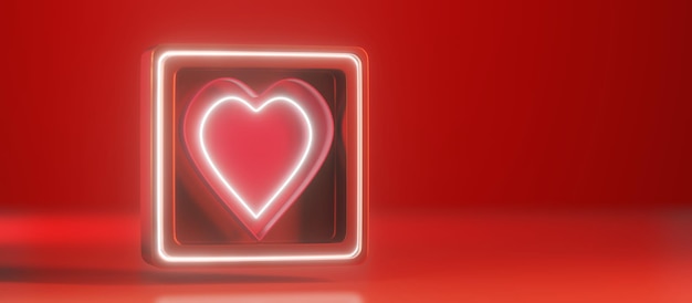 Like in social networks Glowing icon Red heart 3d rendering