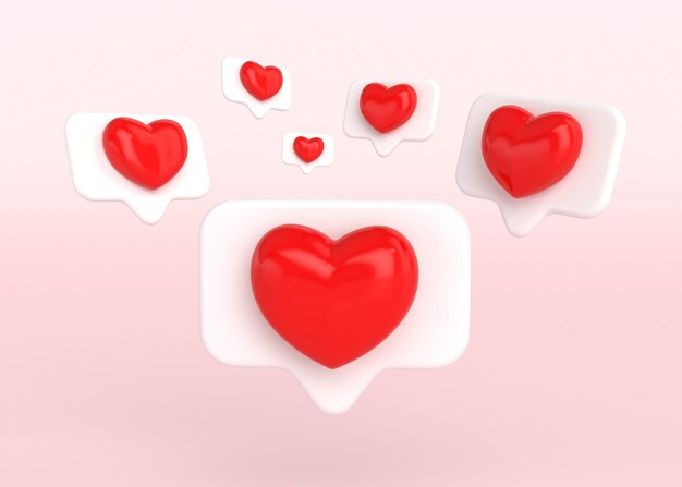 Likes corazones social network sobre fondo rosa