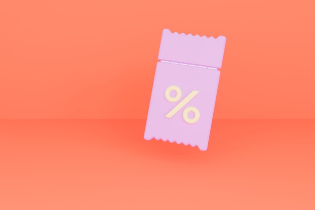 Lilac 3D coupon with discounts on peach background 3d voucher gift A ticket with a percentage