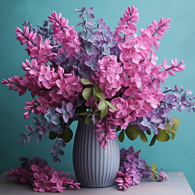 Lilac Arrangement Teal And Pink 3d Effect Vase With Flowers