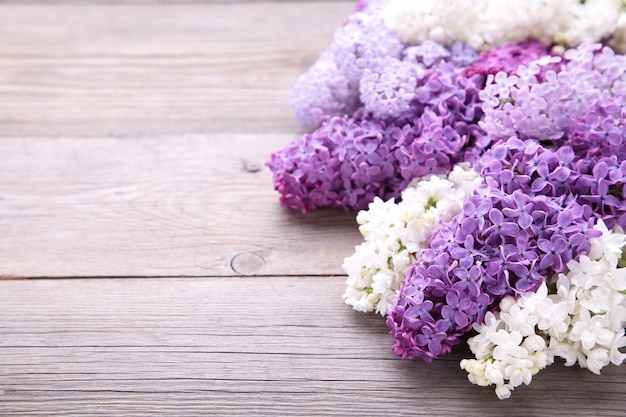 Lilac bloementak op grijze achtergrond met copyspace