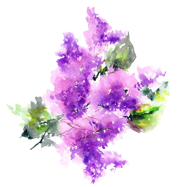 Lilac branch Watercolor painting Floral bouquet for greeting card decor Wedding floral design