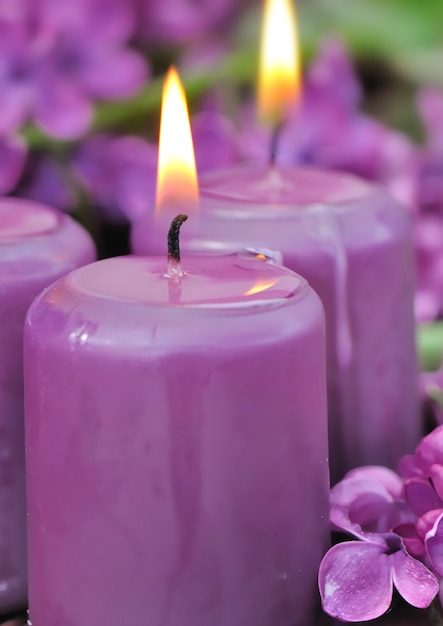 Lilac candles and flowers