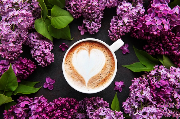 Lilac and cup of coffee