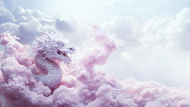 Photo lilac dragon in the sky symbol of chinese new year 3d illustration fantasy dragon in the sky