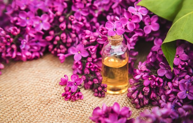 Lilac essential oil in a small bottle