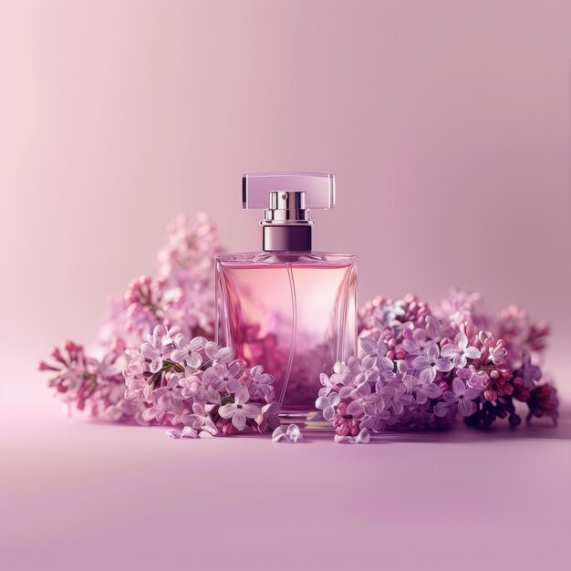 Lilac floral perfume bottle mockup