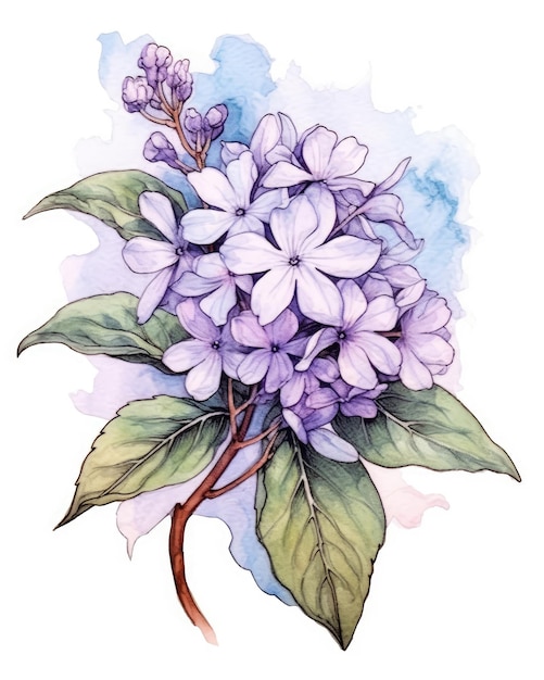 Lilac flower illustrated in a watercolor drawing Generative AI