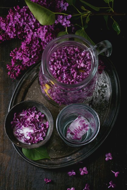 Lilac flowers in sugar