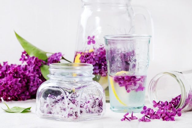 Lilac flowers in sugar