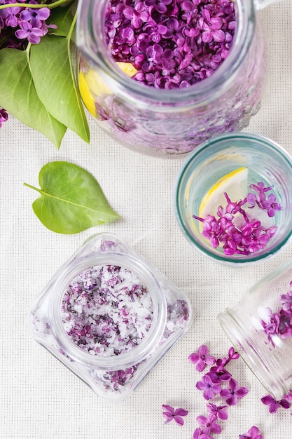 Lilac flowers in sugar