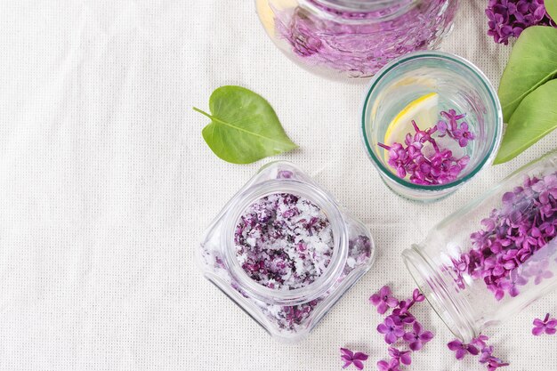 Lilac flowers in sugar