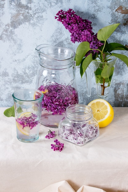 Lilac flowers in sugar