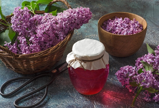 Lilac flowers syrup