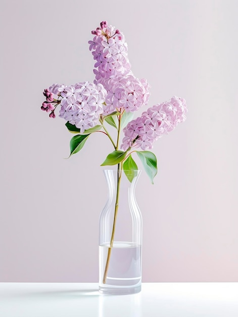 Lilac flowers in a vase on a white table