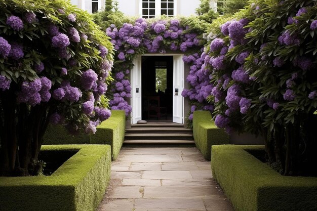 Photo lilac hedge bordering a peaceful garden spring flower image photography