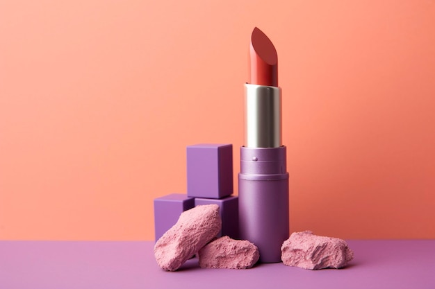 Lilac lipstick exposed on an advertising podium