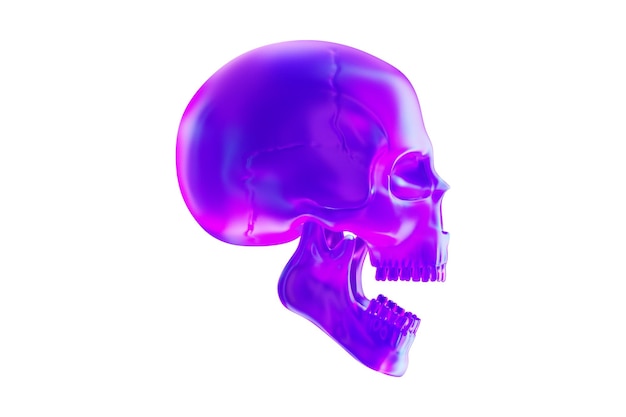 라일락 진주 빛 유리 두개골 복사 공간 3D 렌더링 3D 그림