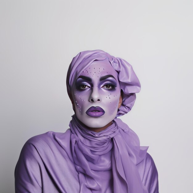 Lilac Purple Delight The Hyper Realistic Portrait of an Androgynous Middle Eastern Punk Woman Style