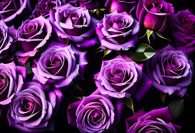 Lilac roses against black background