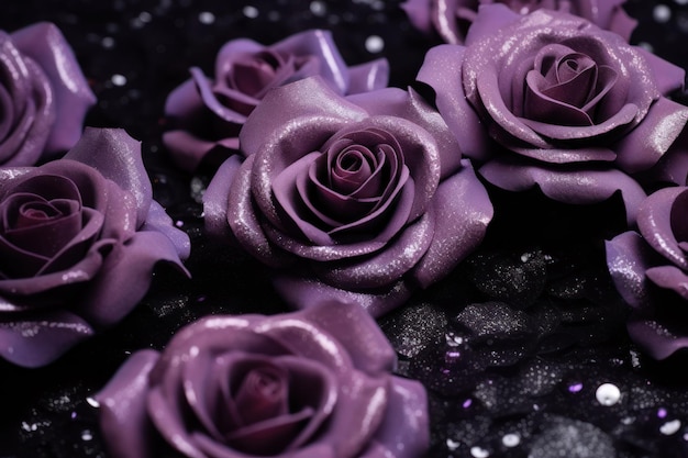 Lilac roses on black Violet roses isolated Purple roses backdrop