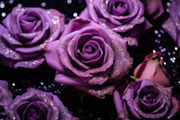 Lilac roses on black Violet roses isolated Purple roses backdrop