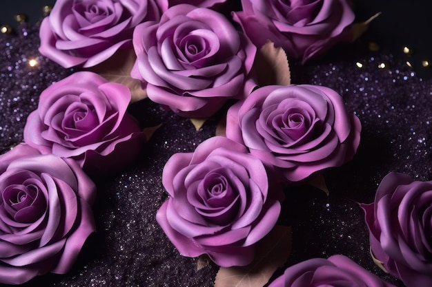 Lilac roses on black Violet roses isolated Purple roses backdrop