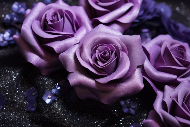 Lilac roses on black Violet roses isolated Purple roses backdrop