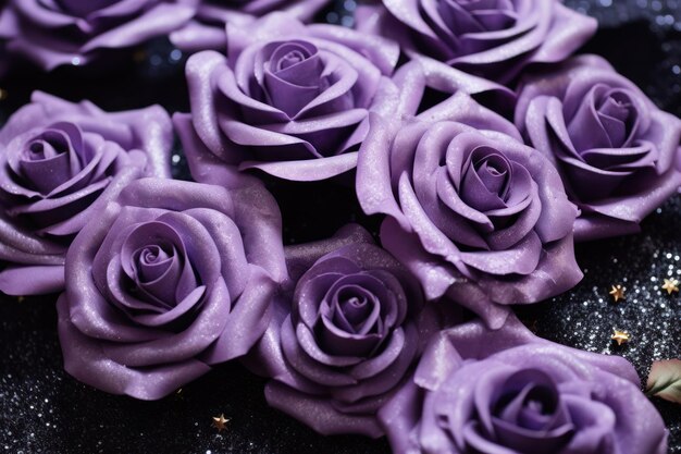 Lilac roses on black Violet roses isolated Purple roses backdrop