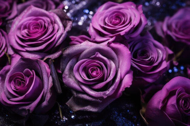 Lilac roses on black Violet roses isolated Purple roses backdrop