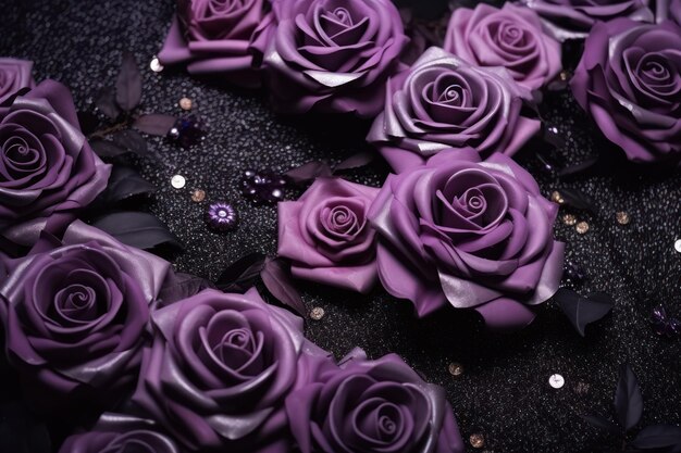 Lilac roses on black Violet roses isolated Purple roses backdrop