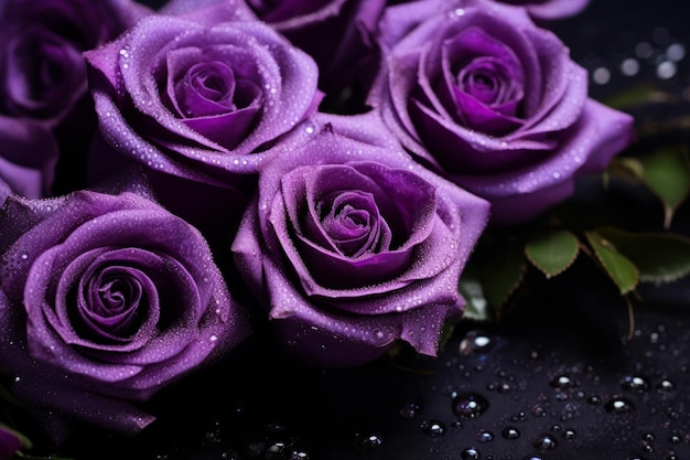 Lilac roses on black Violet roses isolated in Purple