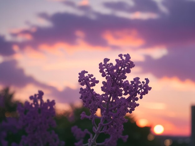 Foto crepuscolo lilla bellissimo cielo al tramonto sulla città in tonalità viola