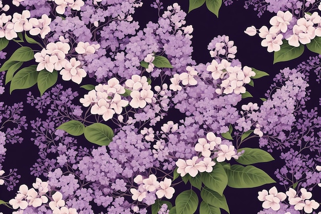 Photo lilacs and hibiscus floral graphic vector art seamless pattern illustration