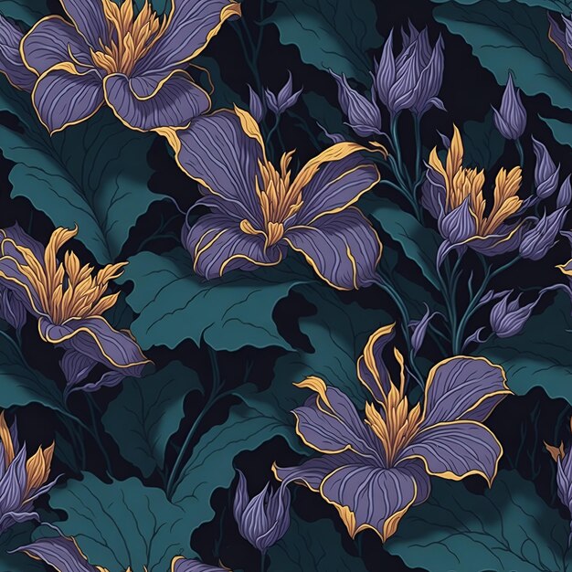 Lilies Watercolor digital Ornament for fabric and packaging design Generative AI