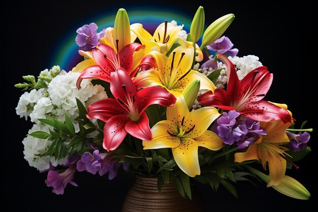 Photo lilies with a rainbow or spectrum overlay