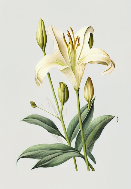 Photo lilly flower botanical illustration lily flowers realistic painting abstract generative ai illustration