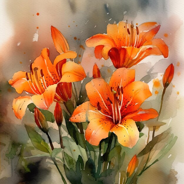 Lilly039s Orange Flowers Watercolor Delight