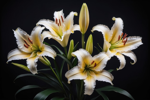 Lily blooms against a dark backdrop