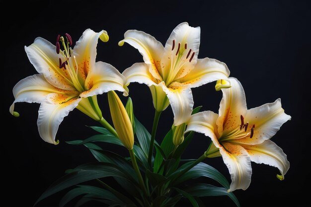 Lily blooms against a dark backdrop