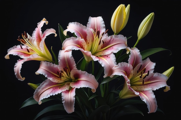 Lily blooms against a dark backdrop