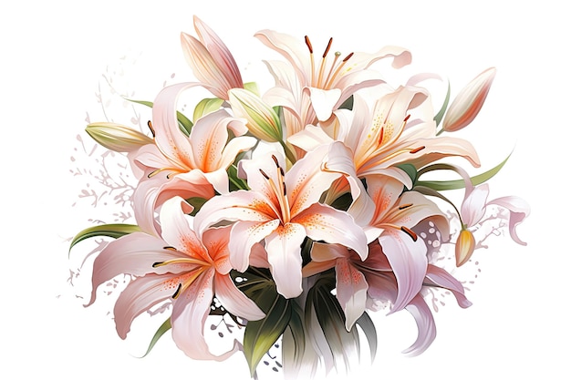 Lily bouquet watercolor composition