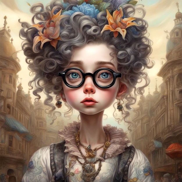 Lily Ebert Hipster Mad Sky Hallucination By Mundford Rococo Maximalist Chibi